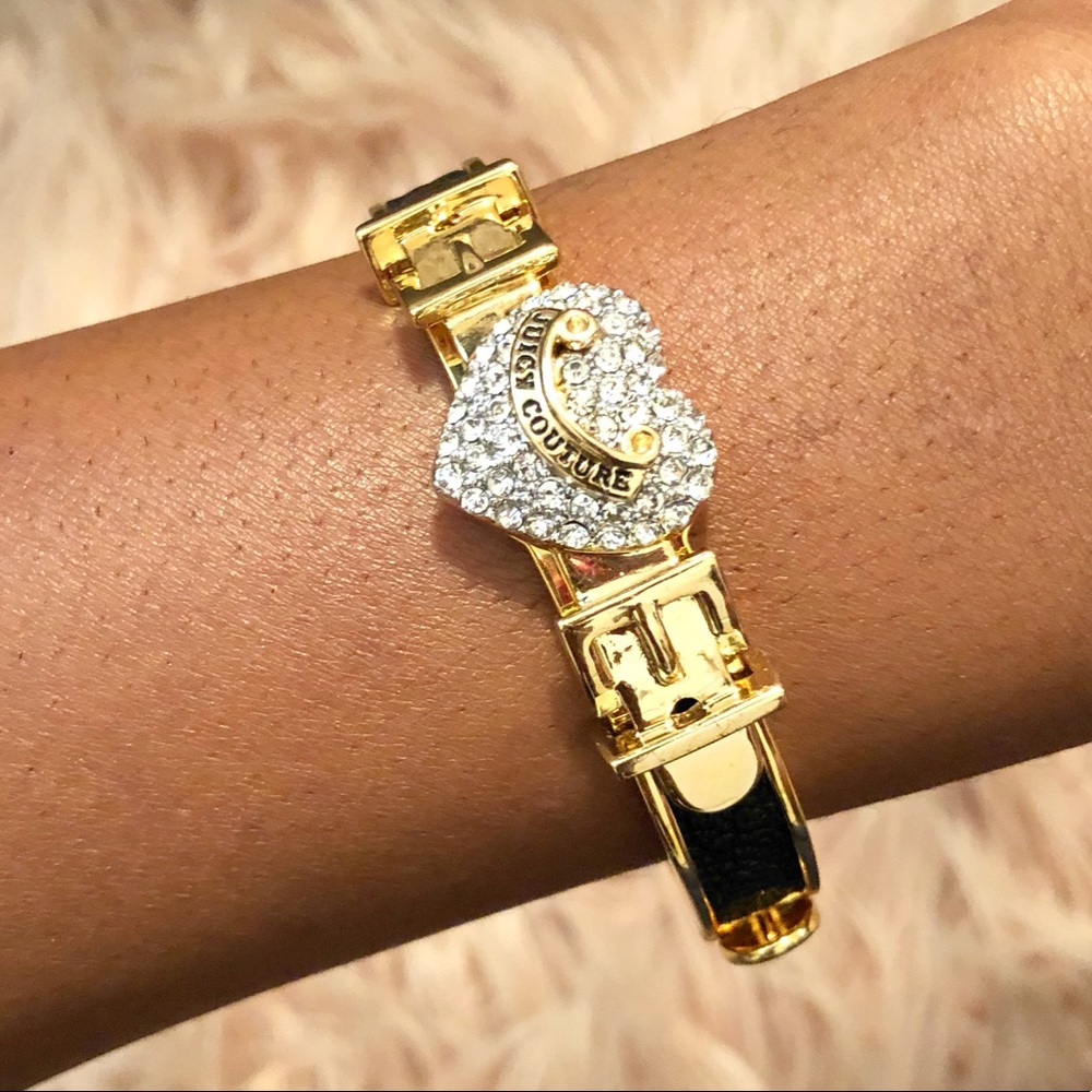 JUICY COUTURE Pave Heart Leather Bangle Bracelet